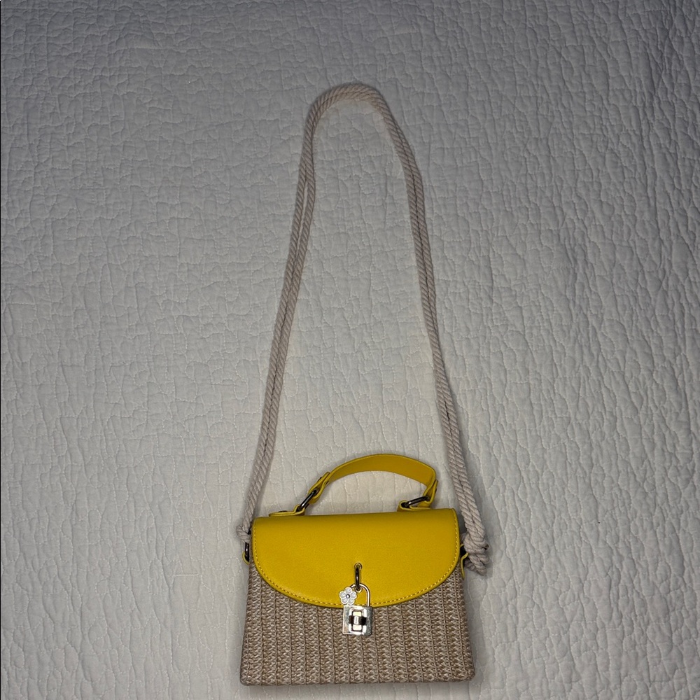 Yellow and Tan Woven Handbag